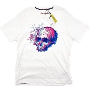 NWT $80 ROBERT GRAHAM Skull Flower White T-Shirt Tee Crew Neck Wild 3-D Effect M